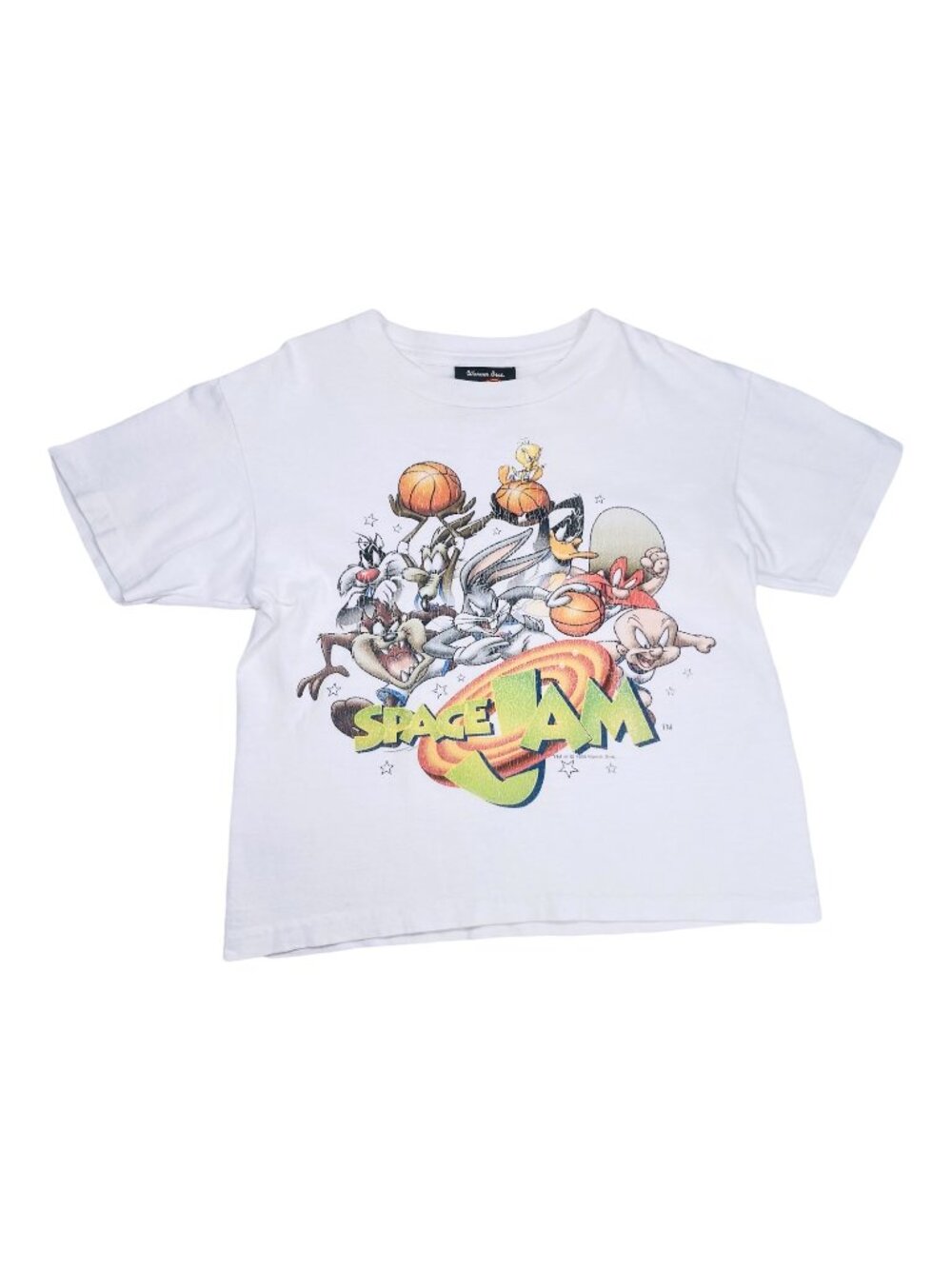 Vintage 90s Looney Tunes Space Jam Short Sleeve Cropped T Shirt Top 6-7 Y / XS